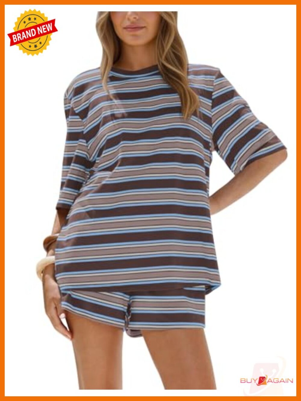 Striped 2 Piece Lounge Set Oversized Tee & Wide Leg Shorts